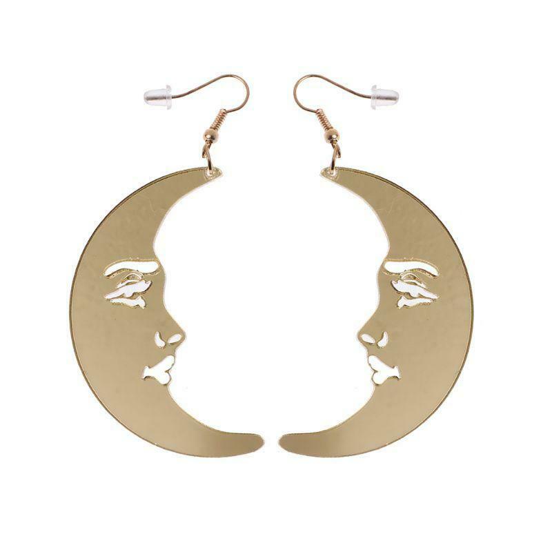 Mirror Acrylic Big Golden Moon Drop Earrings For Women Punk Exaggerated Jewelry
