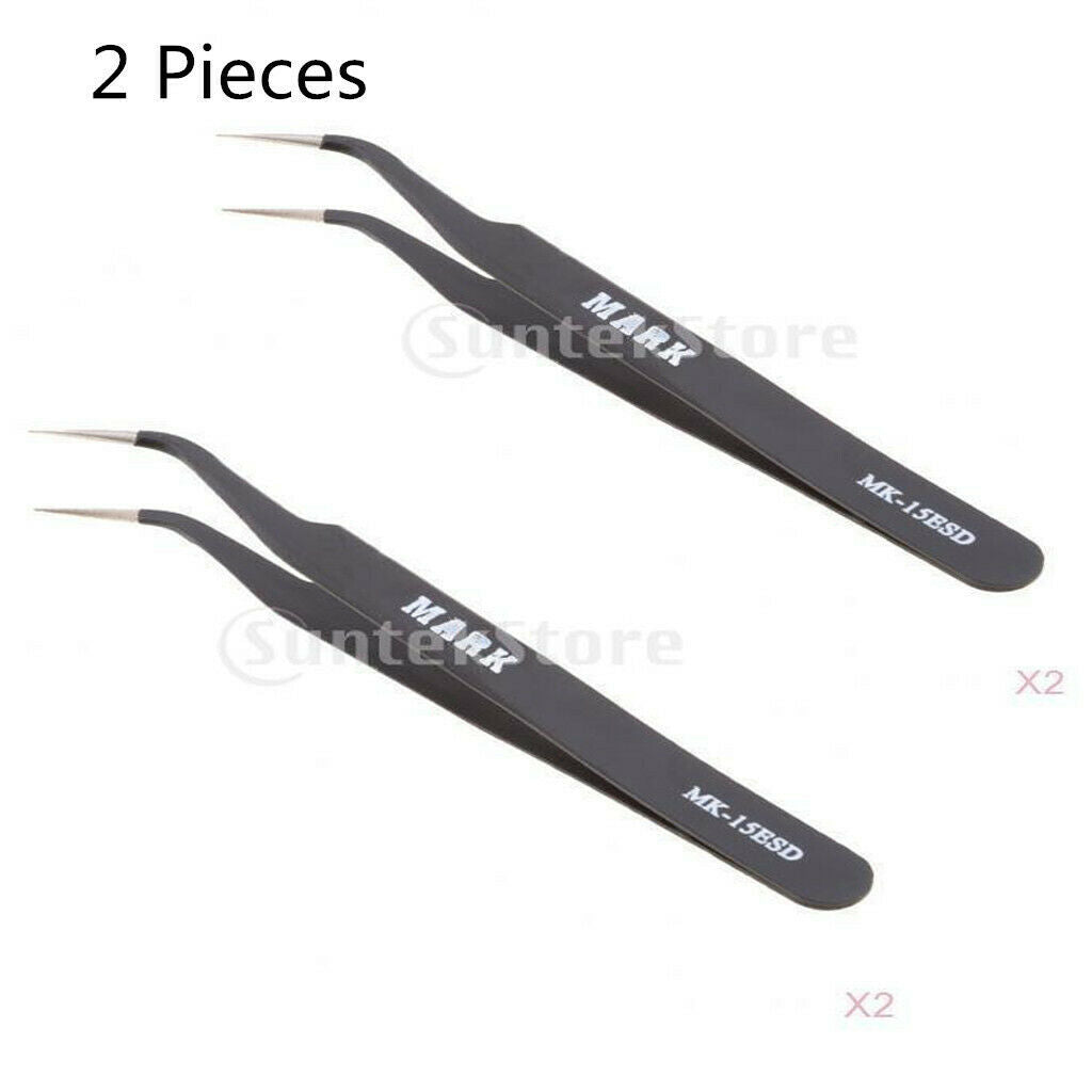 2 Pieces  X Type Pointed Straight Curved Tweezers for Cell Phone Repair
