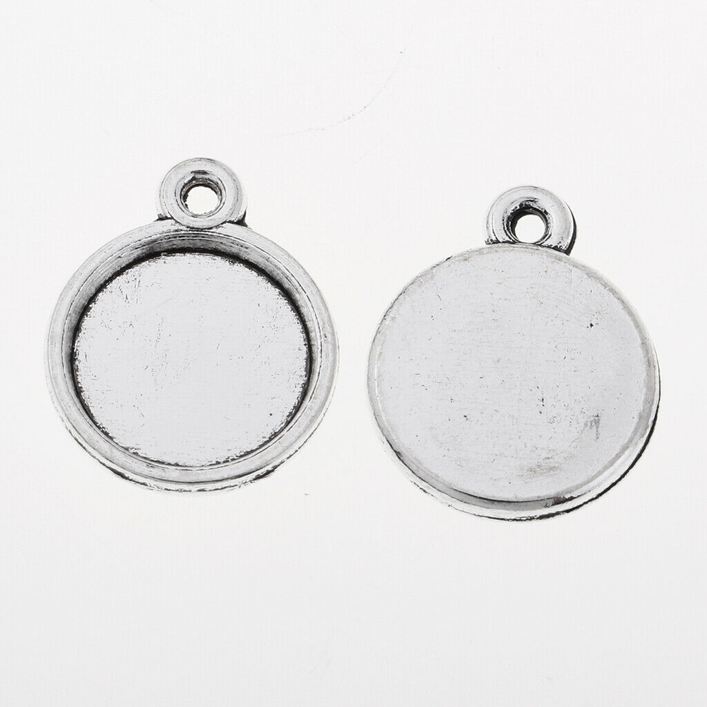 50Pcs Round Bezel Pendant Trays with Dome Tiles Cabochon, Blanks Cameo Bezel