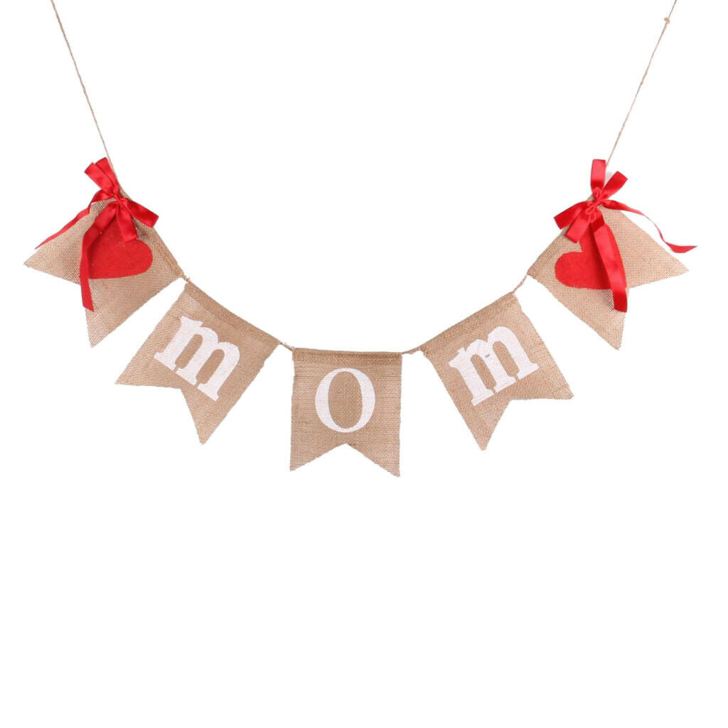 Rustic Love Mom Heart Bunting Banner Mothers Day Garland Sign Hanging
