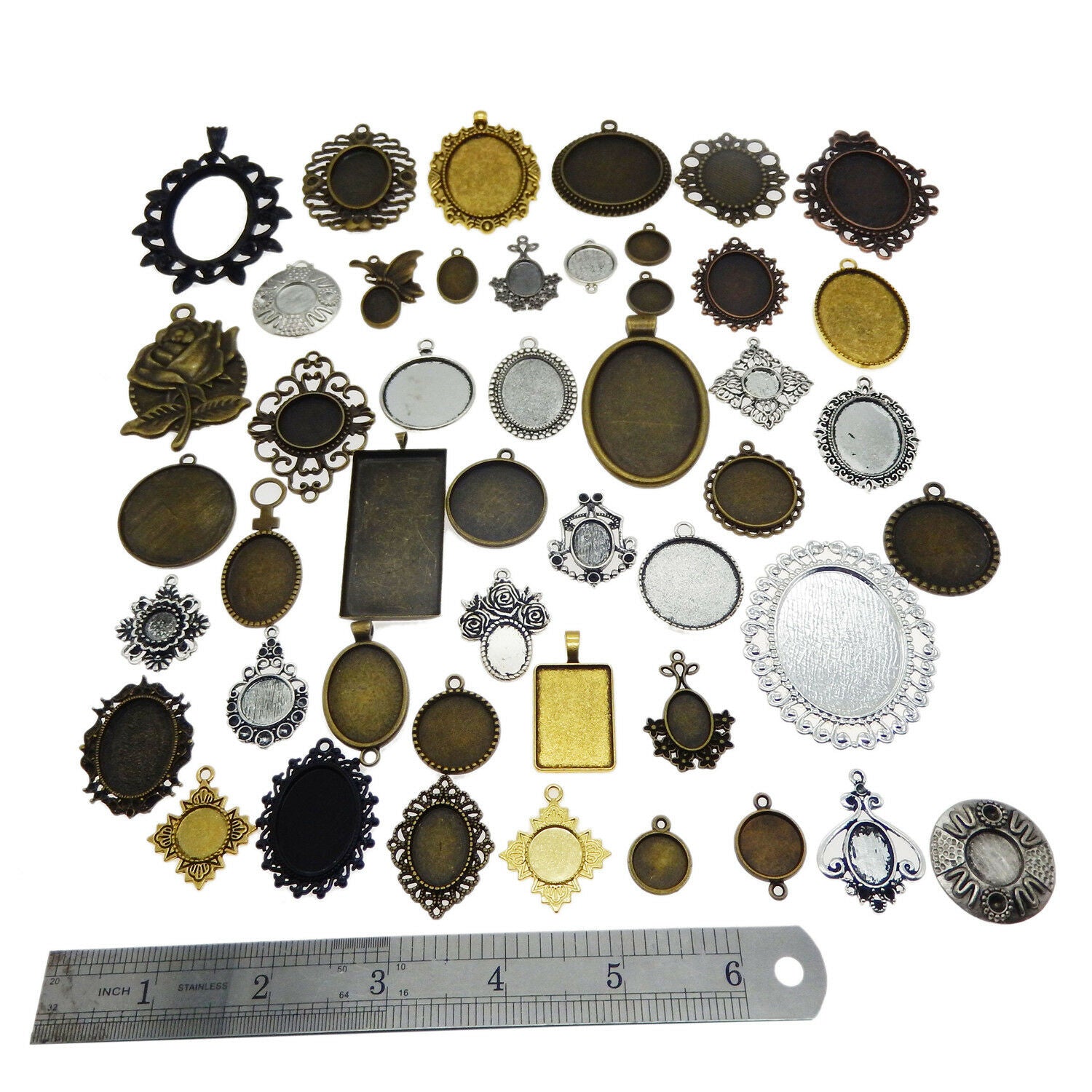 10pcs Mixed Tone Alloy Setting Tray Base Charms Pendant Crafts Findings 38391