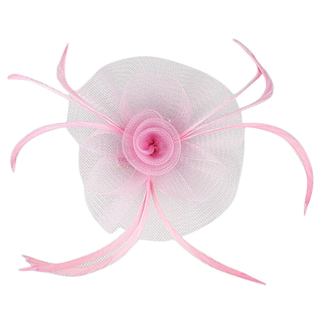 Flower Net Feather Fascinator Beak Clip Wedding Race Ladies Fascinator Pink