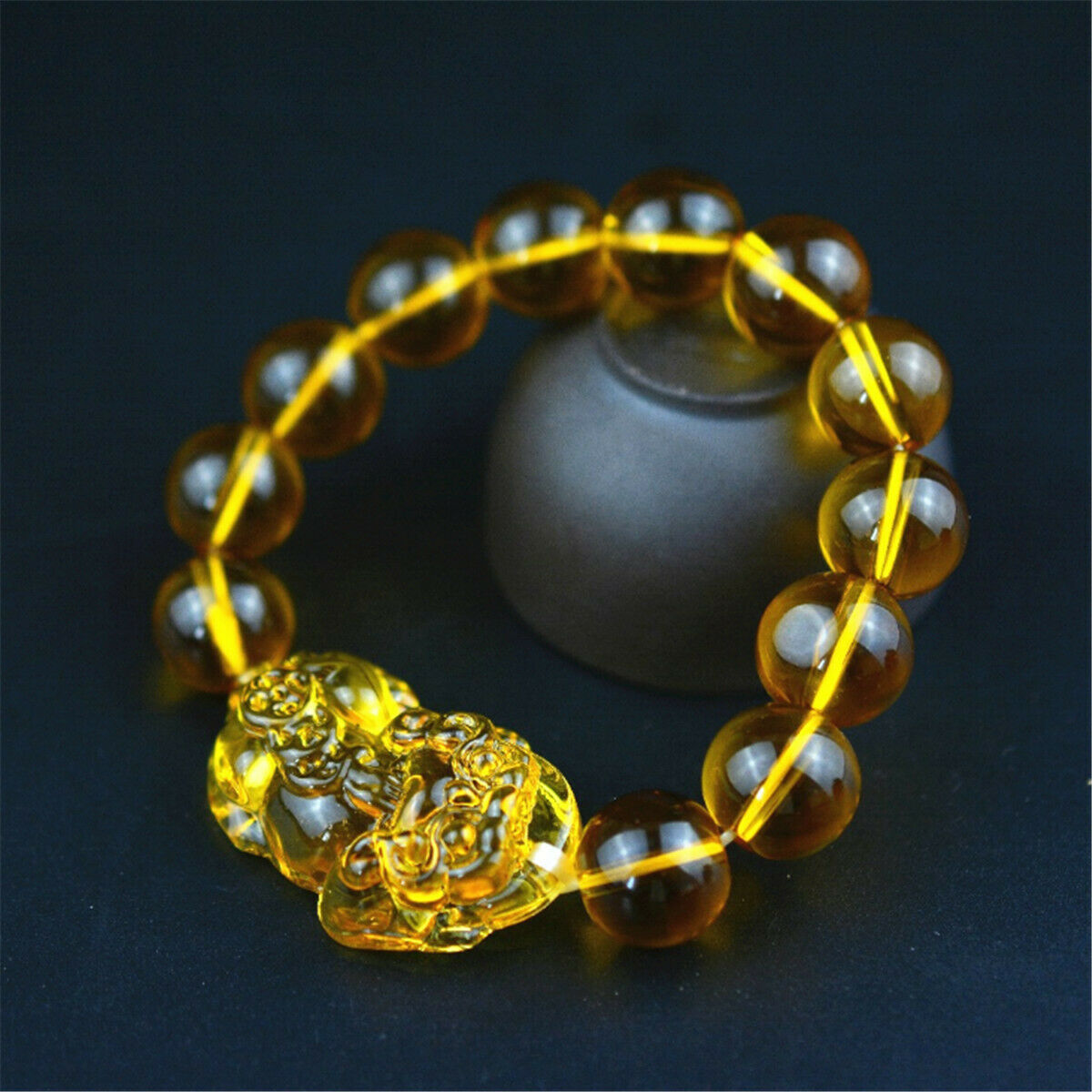 2pcs 10mm Feng Shui Citrine Yellow Pi Yao Pi Xiu Bracelet Bead for Wealth Luck