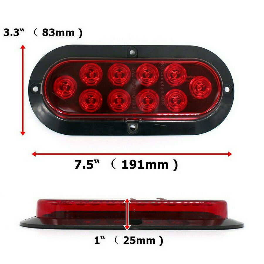 2x 6" 10 LED Red Oval Brake Stop Marker Tail Light for Car Truck Trailer RVs 12V