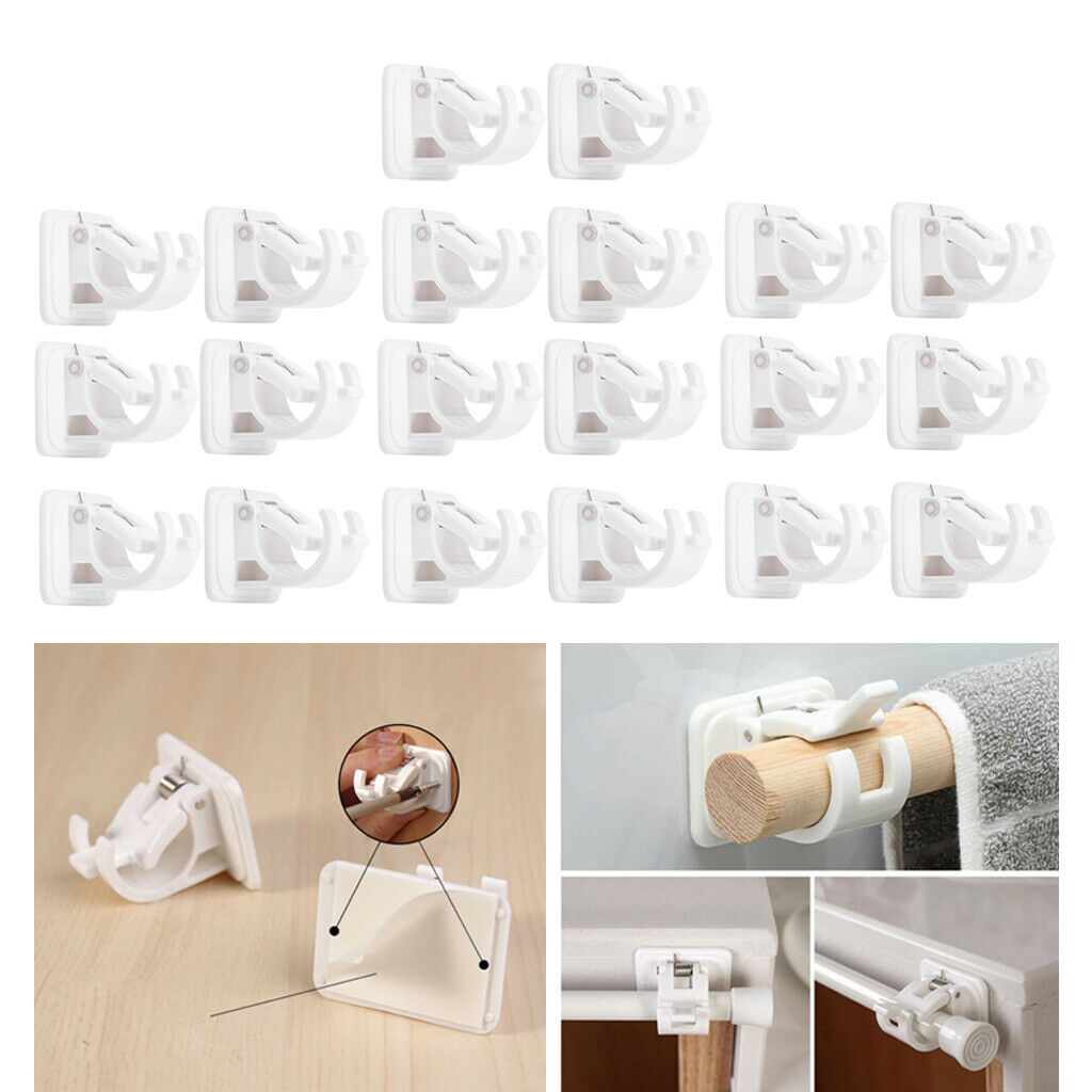 20Pcs Plastic Curtain Rod Bracket Drapery Wall Bracket Rod Hooks Living Room
