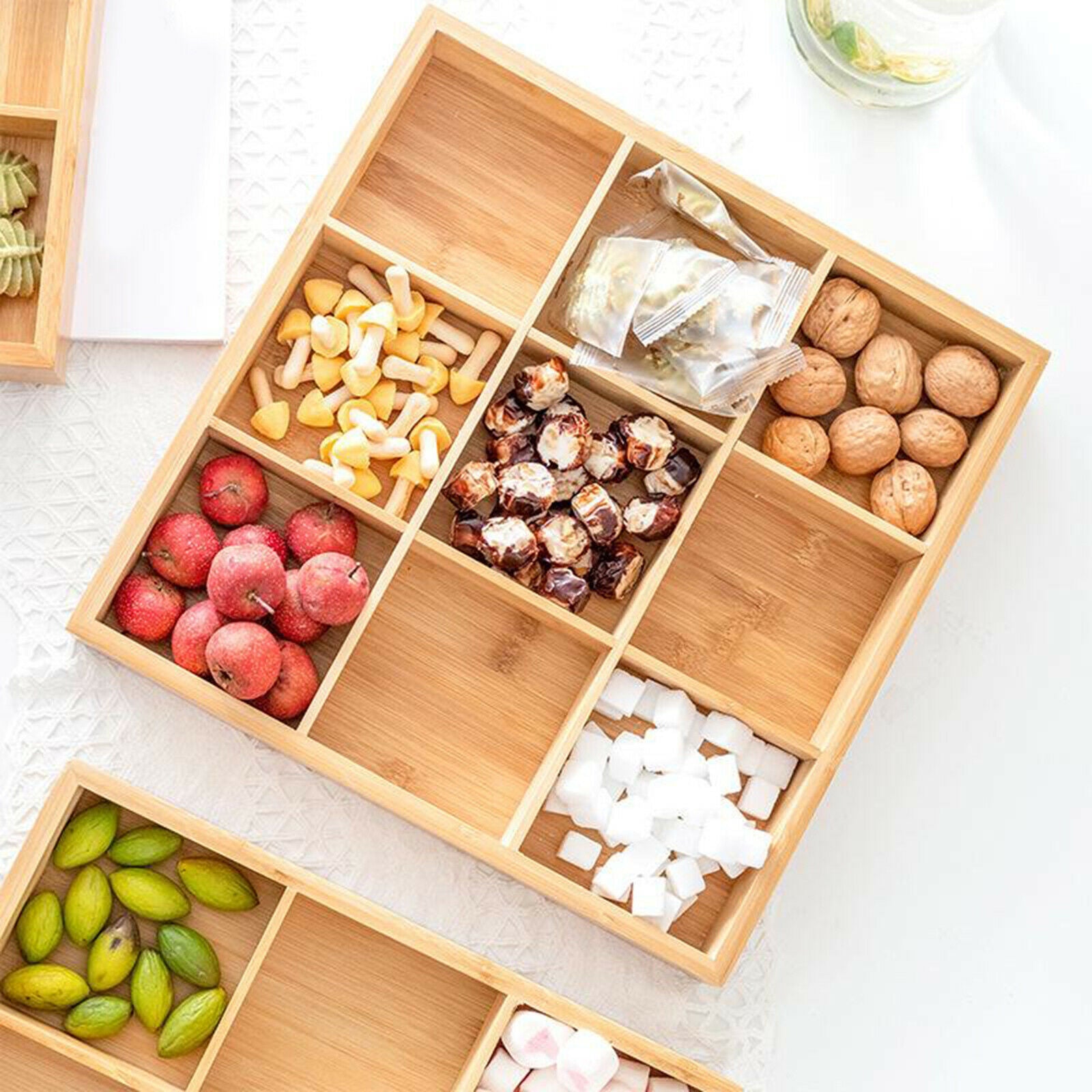Wooden Food Serving Tray Snack Dry Fruits Nut Platter Candy Dish for Kitchen