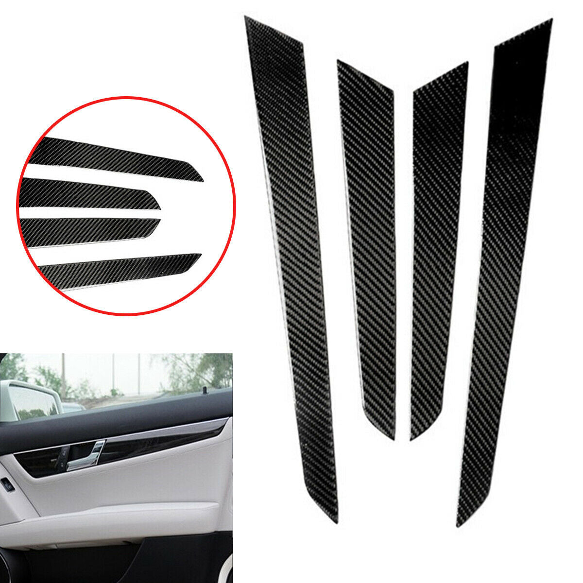 4Pieces Car Stylish Interior Door Panel Stickers For 2007-2013 Benz C Class W204