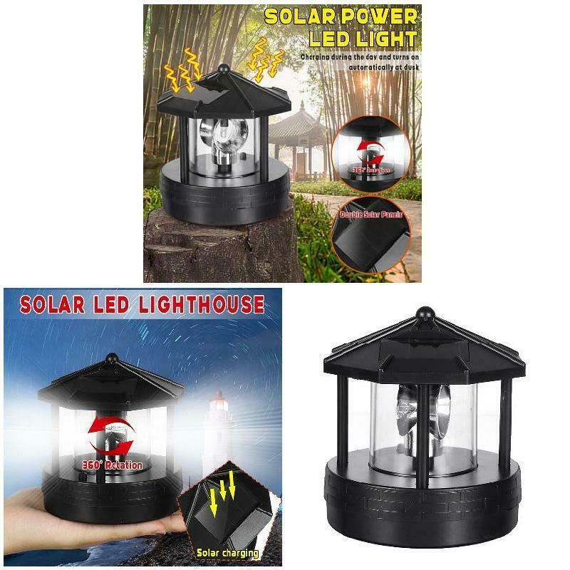 Solar Garden Ornament LED Powered Lighthouse Rotating Light House Outdoor Lamp