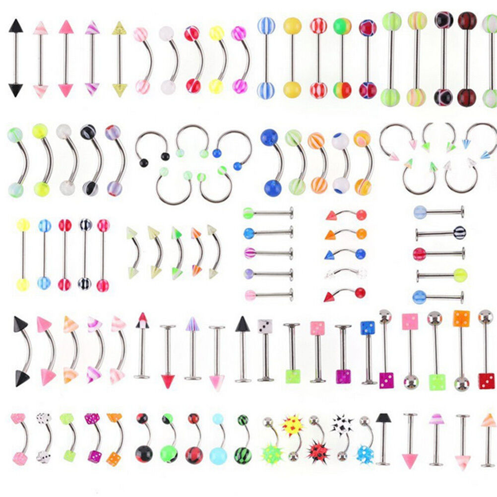 Stainless Acrylic Ball Barbell Bar Eyebrow Nose Tounge Ring Body Piercing N Tt