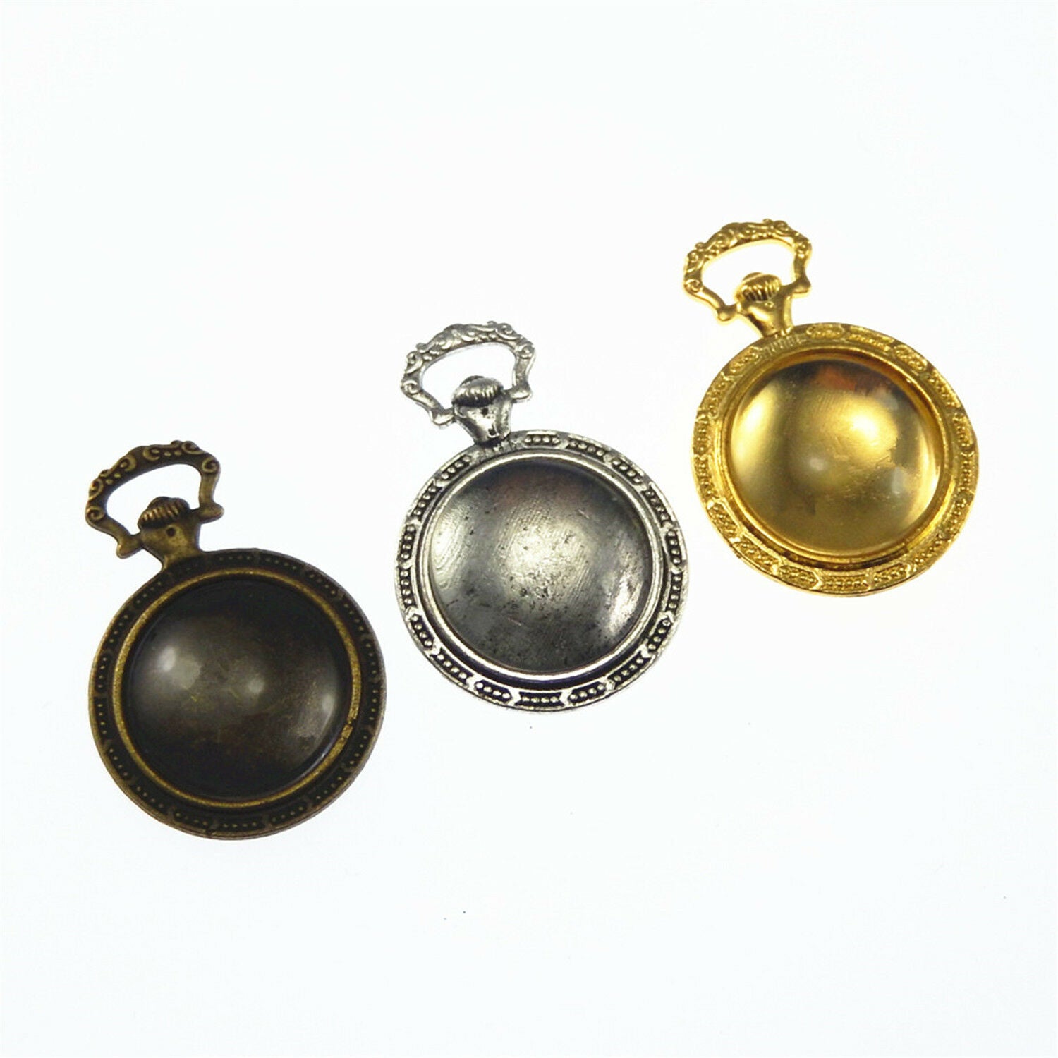 3 PCS Mix Cameo Base Cabochon Setting Pocket Watch Bezel Pendant with 20mm Glass