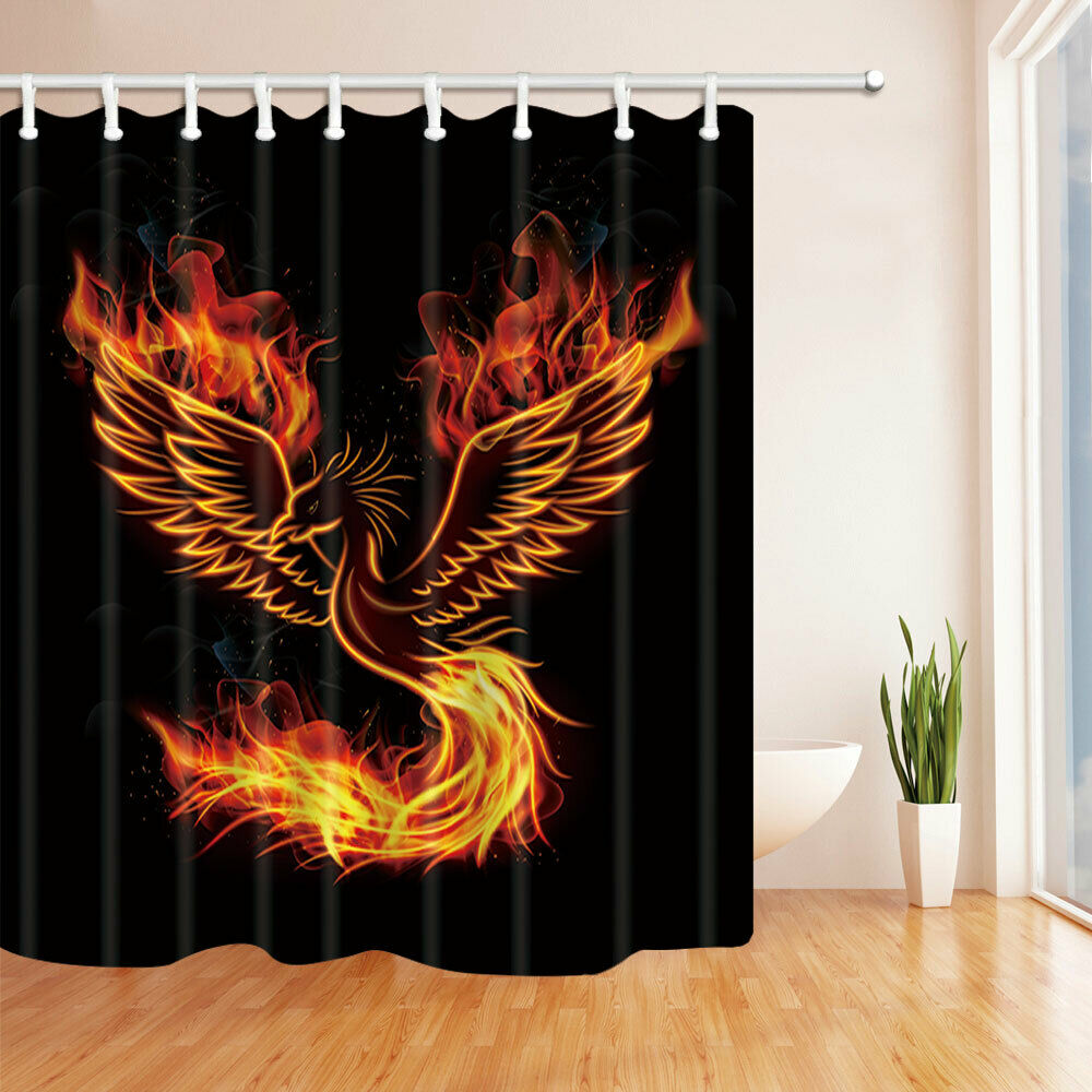 Phoenix Fire Phoenix Fabric Bathroom Shower Curtains & Hooks 71In