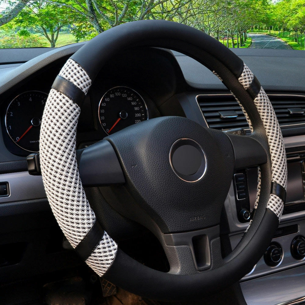 38cm Car Leather Steering Wheel Cover Universal Breathable An-ti Slip Grip Hit