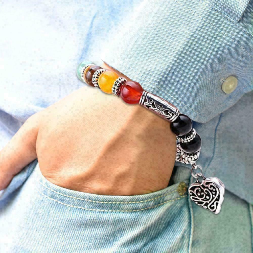 7Chakra Healing Beaded Bracelet Natural Lava Stone X0G9 Jewelry Bracelet