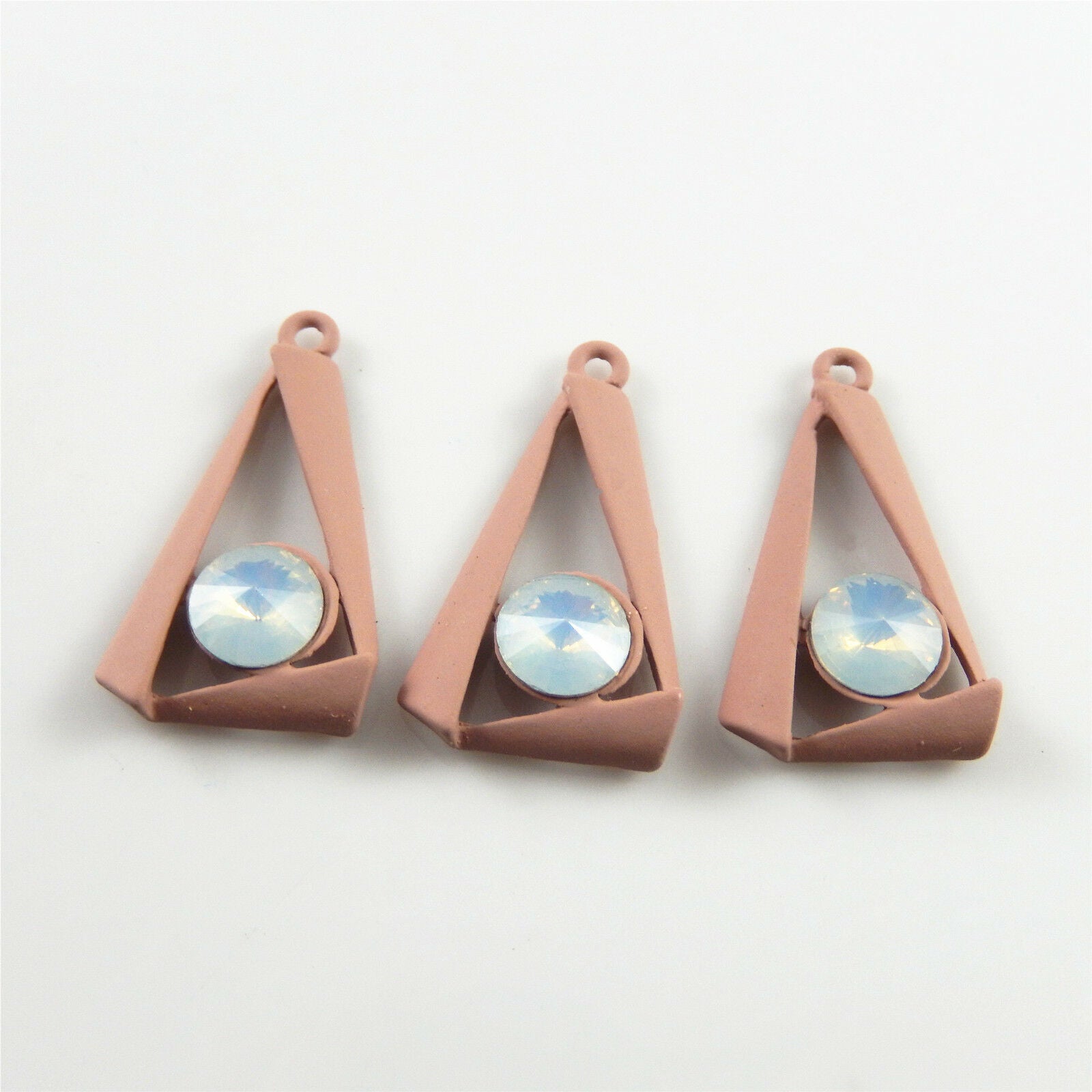 8pcs Matte Pink Alloy Rhinestone Triangle Charm Pendant Earring Findings 26x17mm