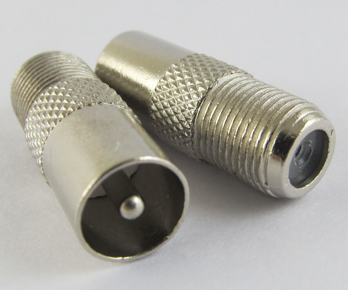 2pcs NEW F Female to TV PAL Male Coaxial Connector Adapter Metal Nickel 25.8mm