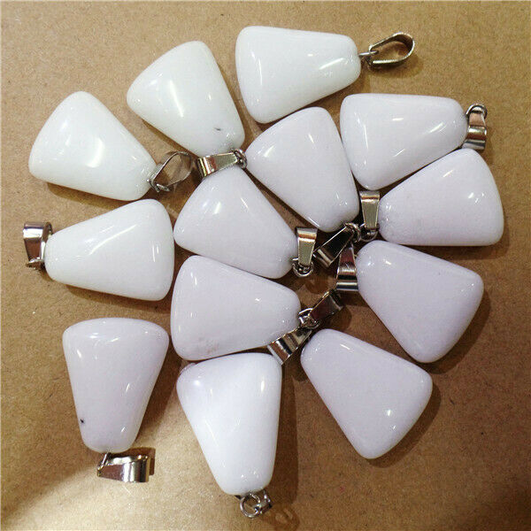 100Pcs 20x6mm Wholesale White Jade Bell Trapezoid Pendant Bead HH8155
