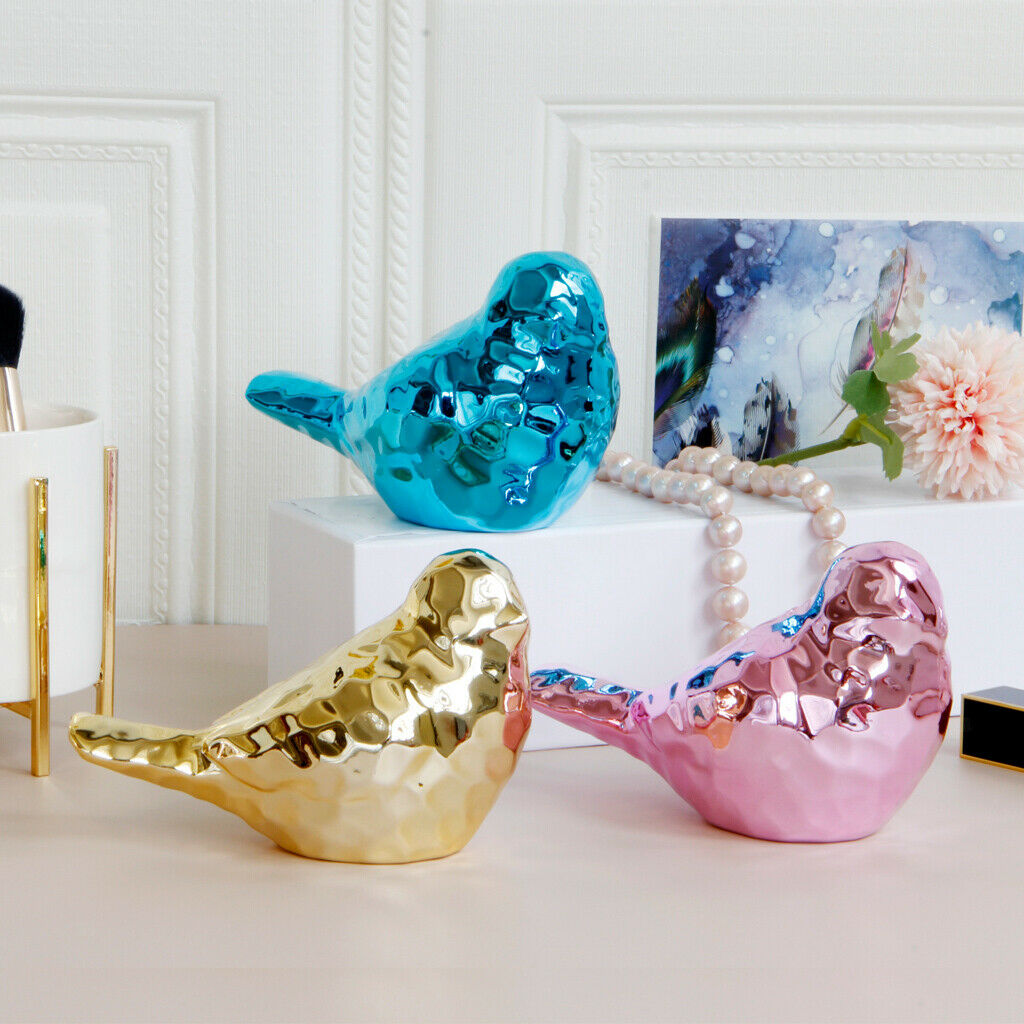2 Pcs Bird Statue Ceramic Display Wedding Party Bedroom Home Decor Golden