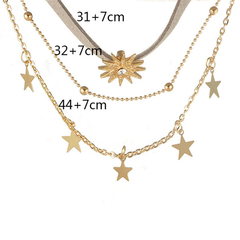 Lady Sun Star Pendant Choker Chunky Chain Multi Layer Boho Necklace Jewel.l8