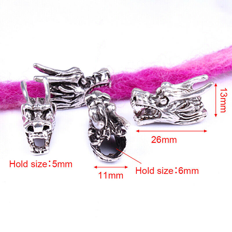 5pcs/set Dreadlocks Braid Tube Rings Dragon Head Loose Beads Hair Ring Jewelr_WF