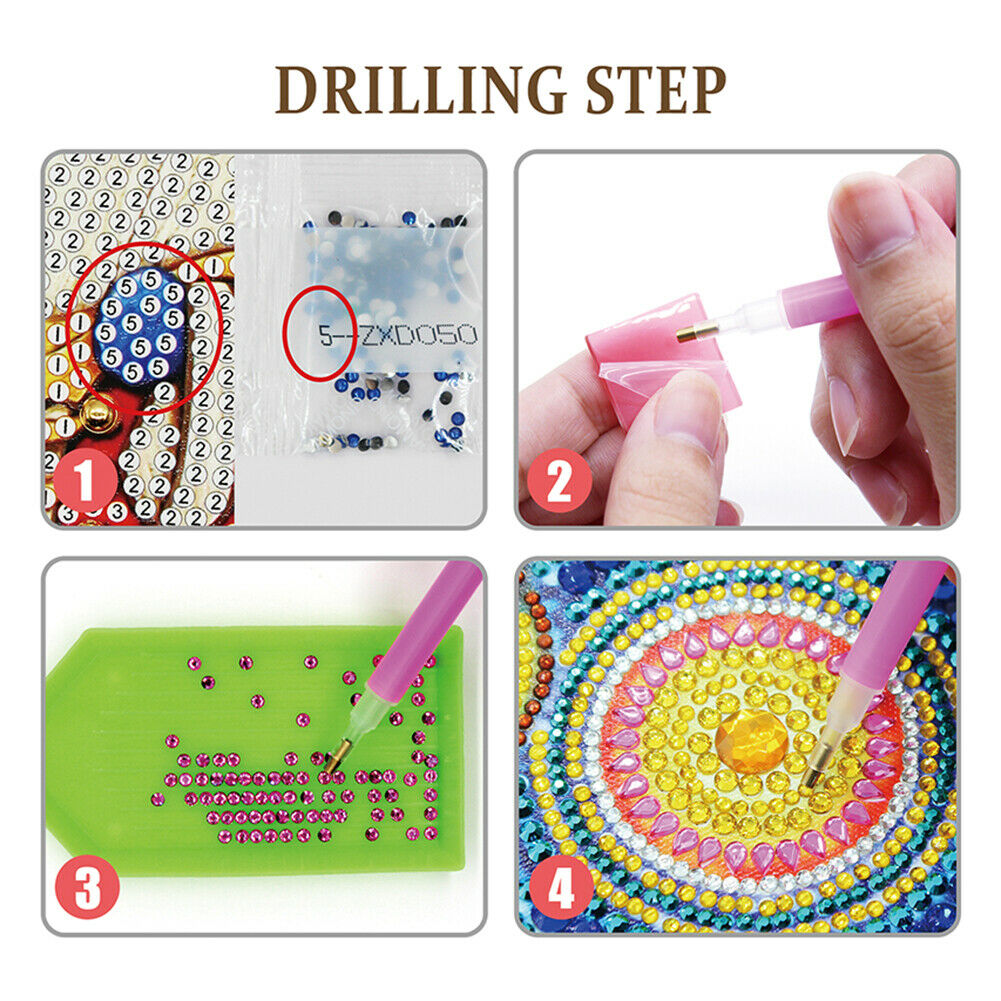 4x DIY Diamond Painting Keychains Cup Animal Embroidery Needlework Keyrings @