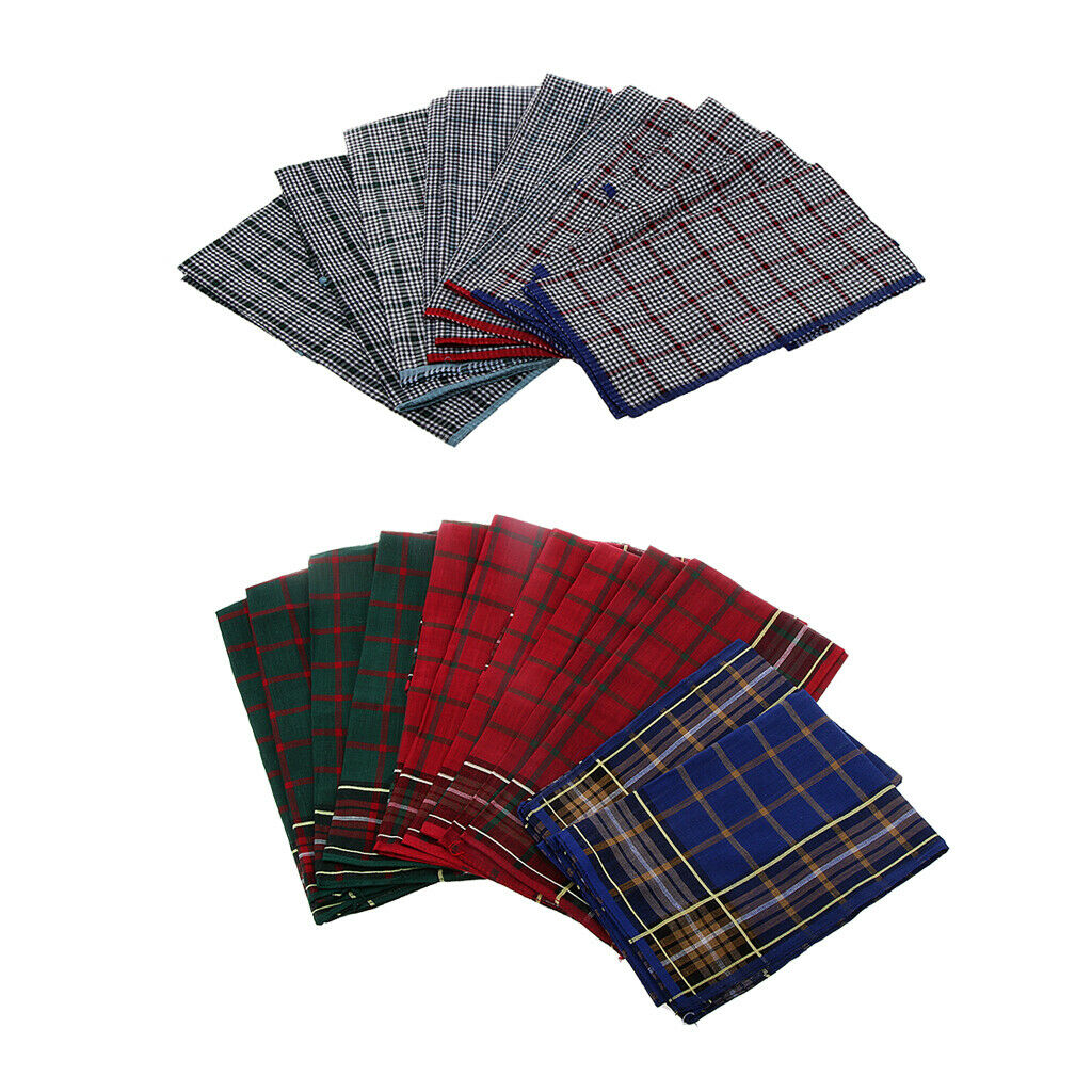 24 Packs Classic Plaid Handkerchiefs Kerchief Pocket Square Hankie Assorted