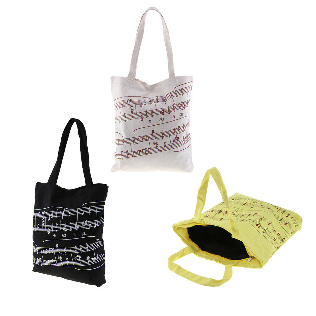 Women Girls Casual Music Notes Tote Shopper Bag Shoulder Handbag White
