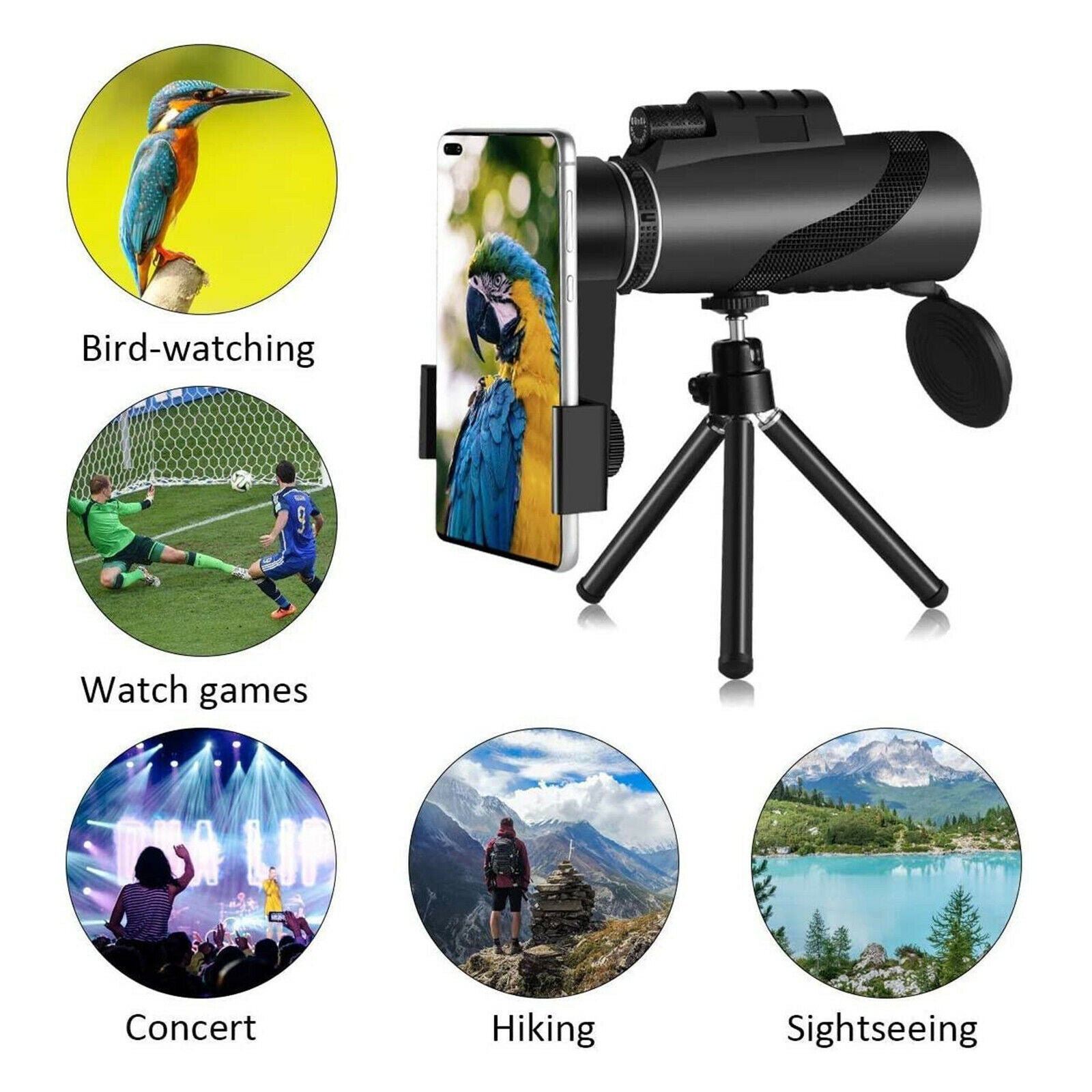 Bird Watching Monoculars Telescope 40x60 HD with Tripod Adapter Low Light