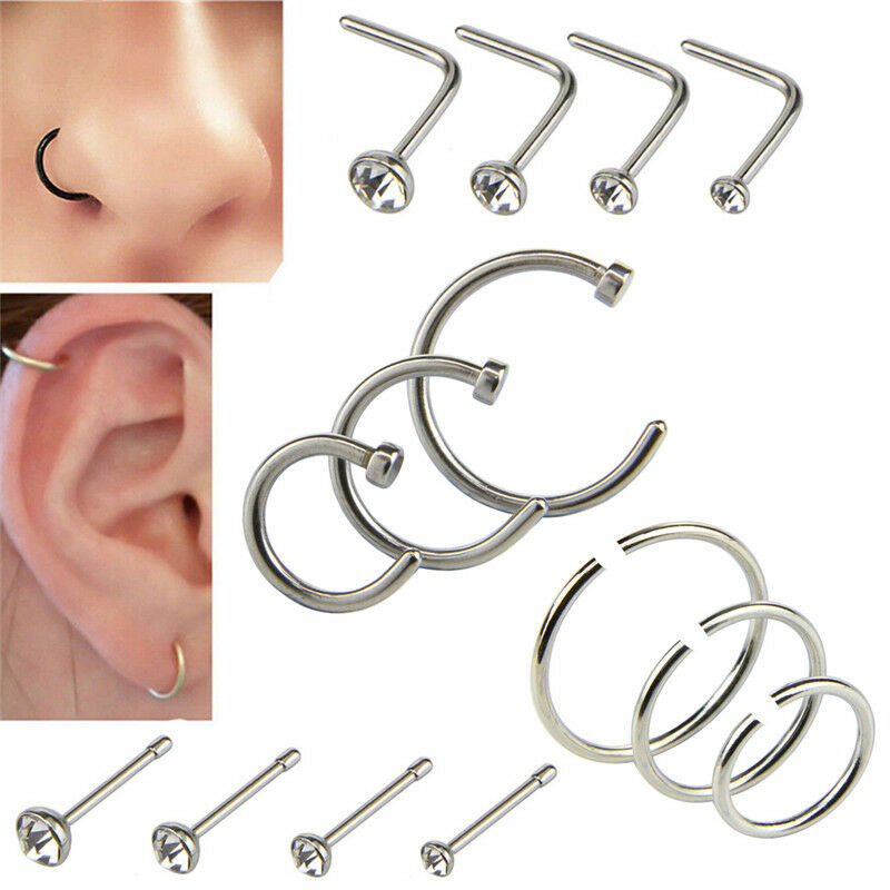 14x Stainless Steel Hinged Segment Nose Ring Bone Studs Hoop Body Piercing.l8