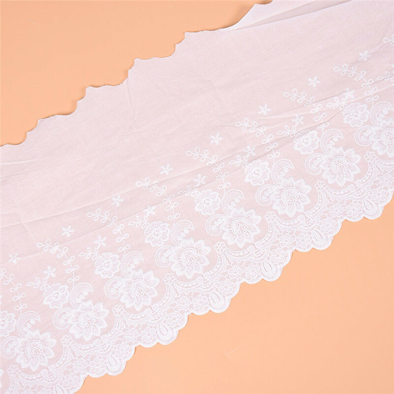 3Yards White Lace Cotton Embroidered Trim Fabric DIY Decor Crafts Sewing Dress