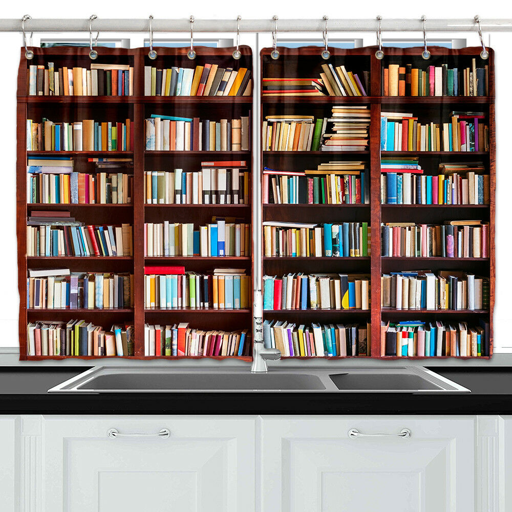 Library Bookshelf Window Curtain Treatments Kitchen Curtains 2 Panels 55X39"