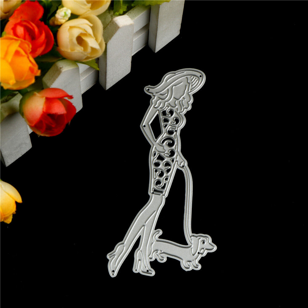 Happy Girls Walk the Dogs Metal Cutting Dies Embossing Stencils Decorative Cards