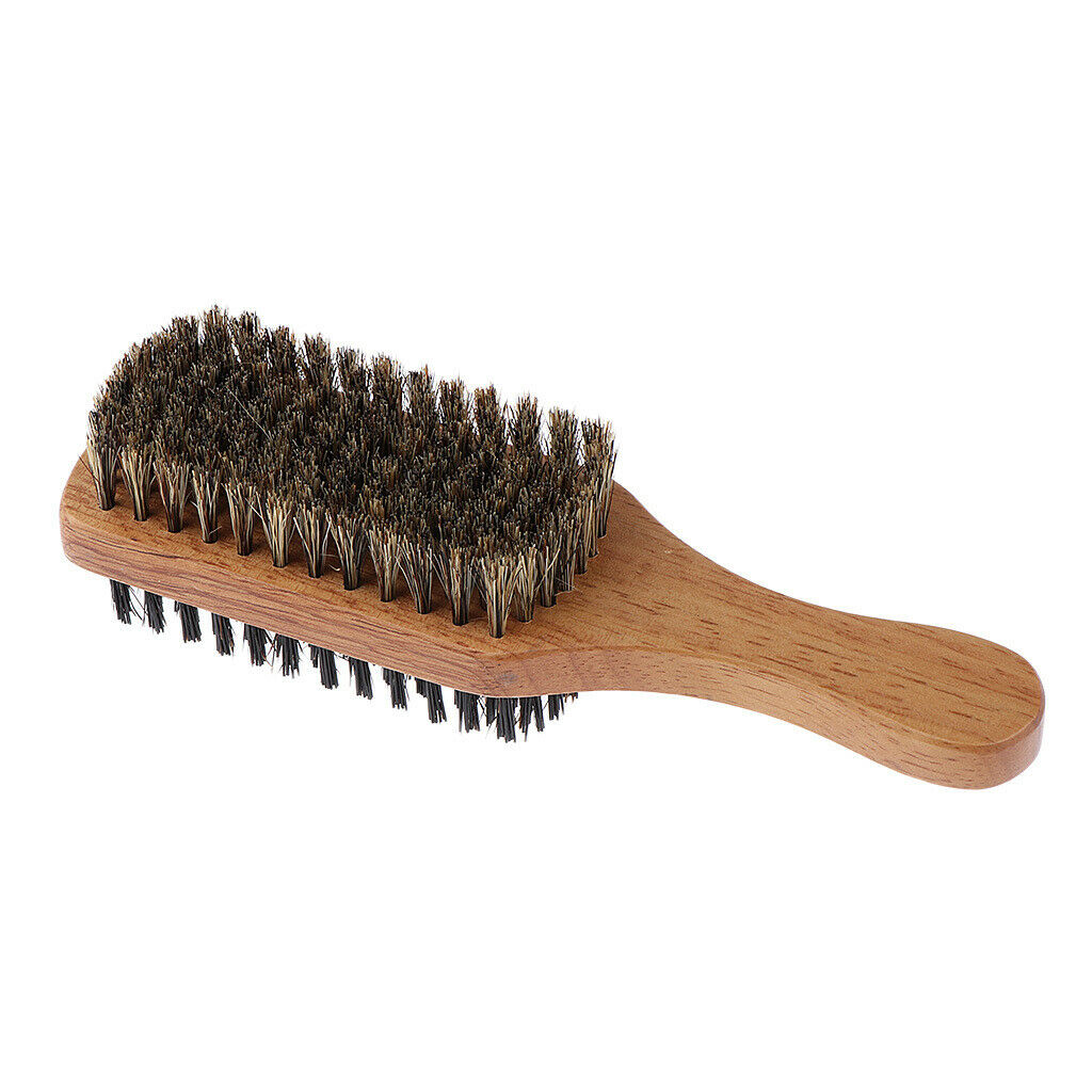 2 Sizes Double Side Men Hair Bristle Beard Mustache Brush w/Wood Handle