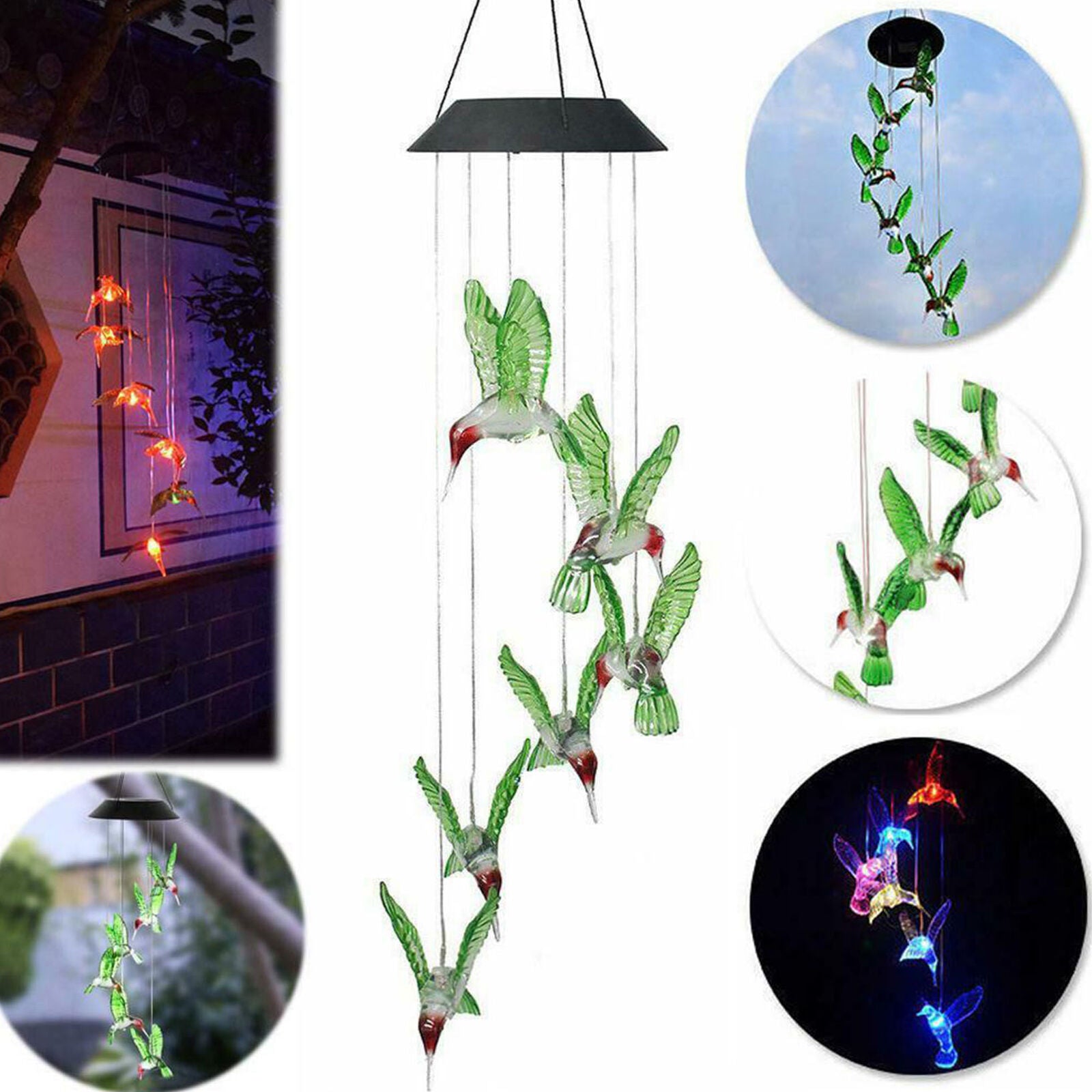Solar Powered Garden Light Wind Chimes Outdoor Colour Changing Hanging Decor LED
