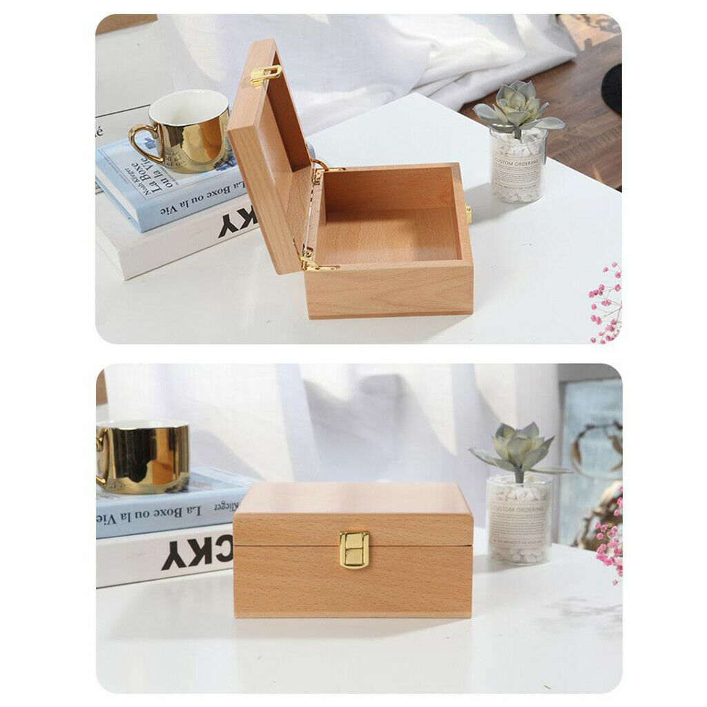 Wood Treasure Chest Wooden Jewellery Storage Box Case Organizer for Small Parts