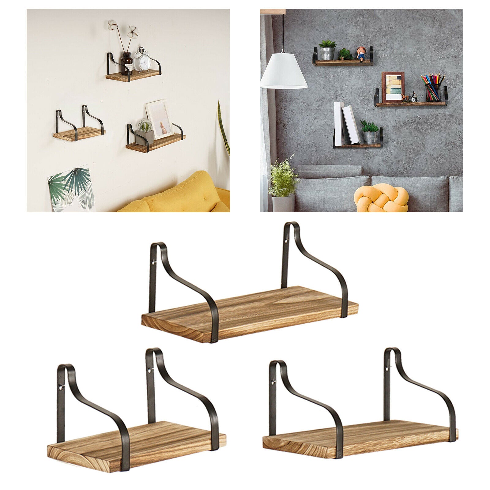 3Pieces Wall Mounted Shelves Flowers Pot Shelves Office Bathroom Decor