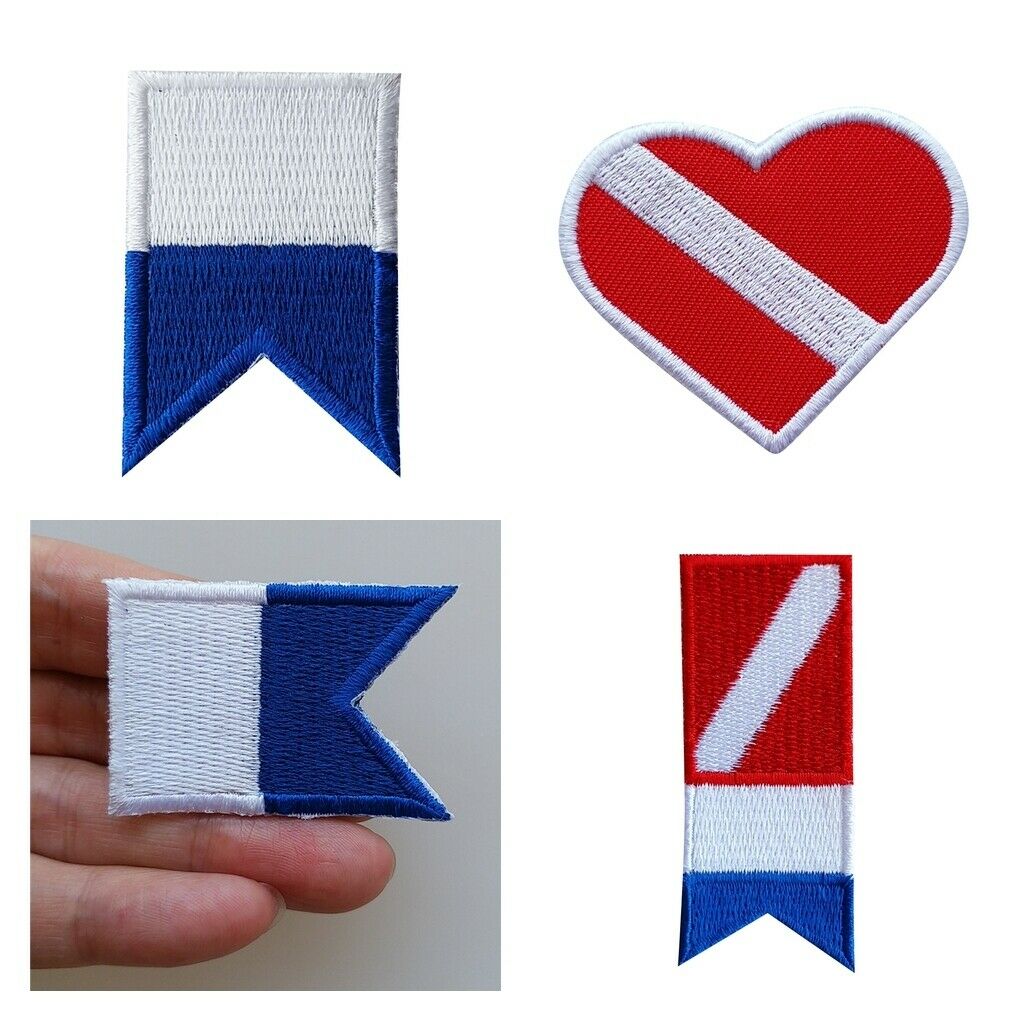 3Pcs Scuba Diving Dive Diver Down Flag Sew On Embroidery Patch Alpha Flag