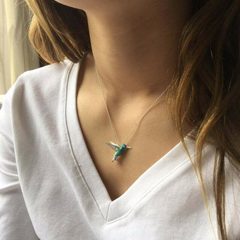 2021 Unique Style Fashion Blue Hummingbird Bird Pendant Choker Necklace J.l8