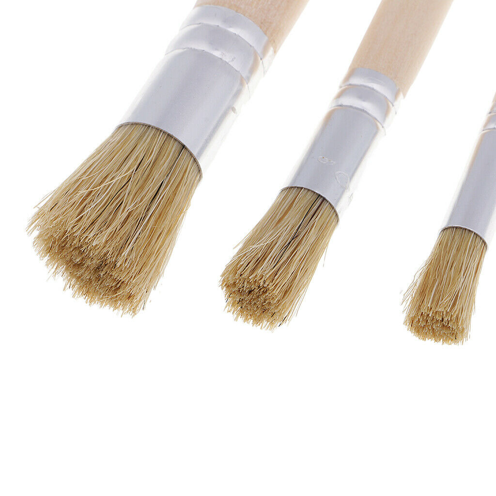 3x round bristle hair wooden handle oil painting brush acrylic paint brush