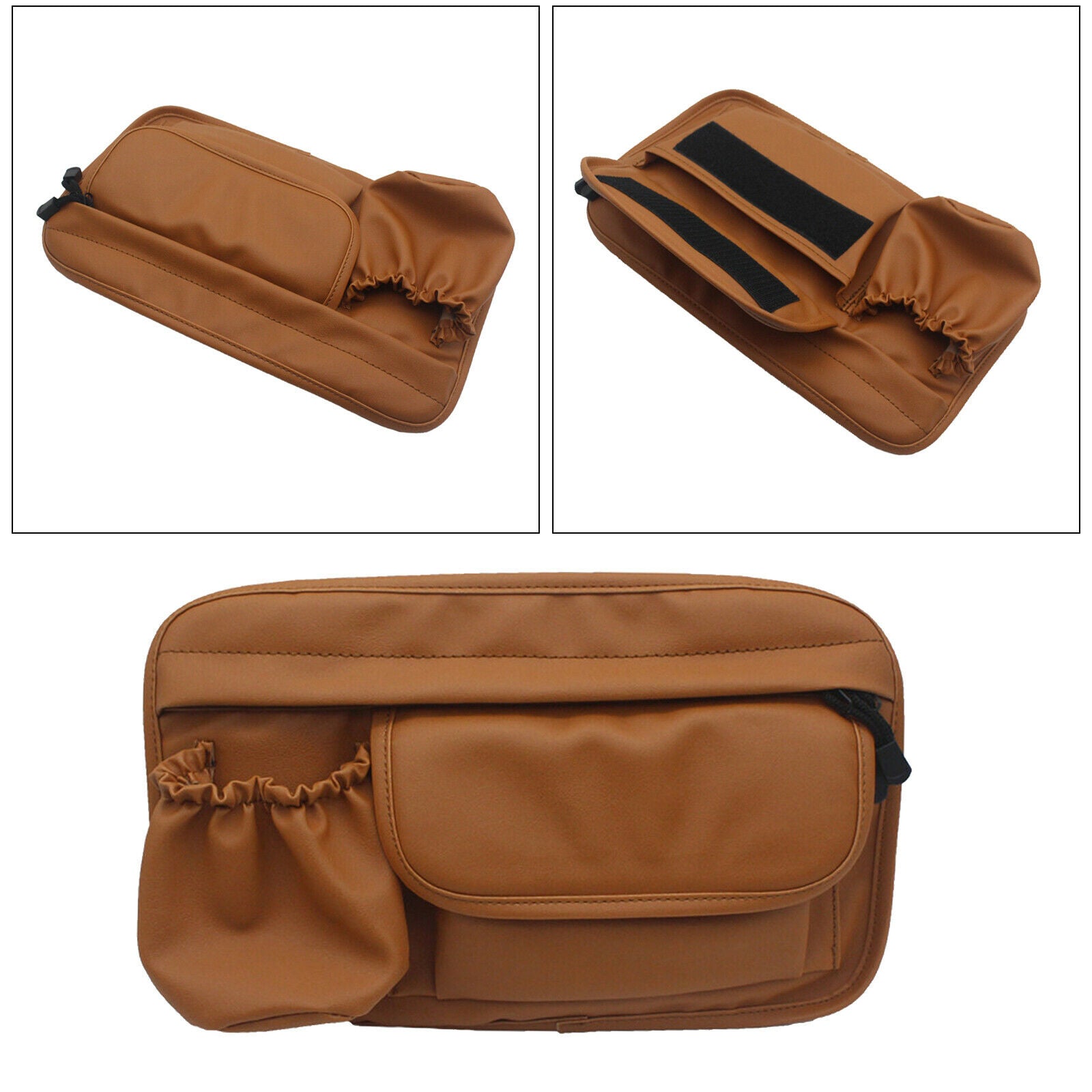 Brown Motorcycle PU Leather Saddle Bag Tool Bags Organizer Easy Install