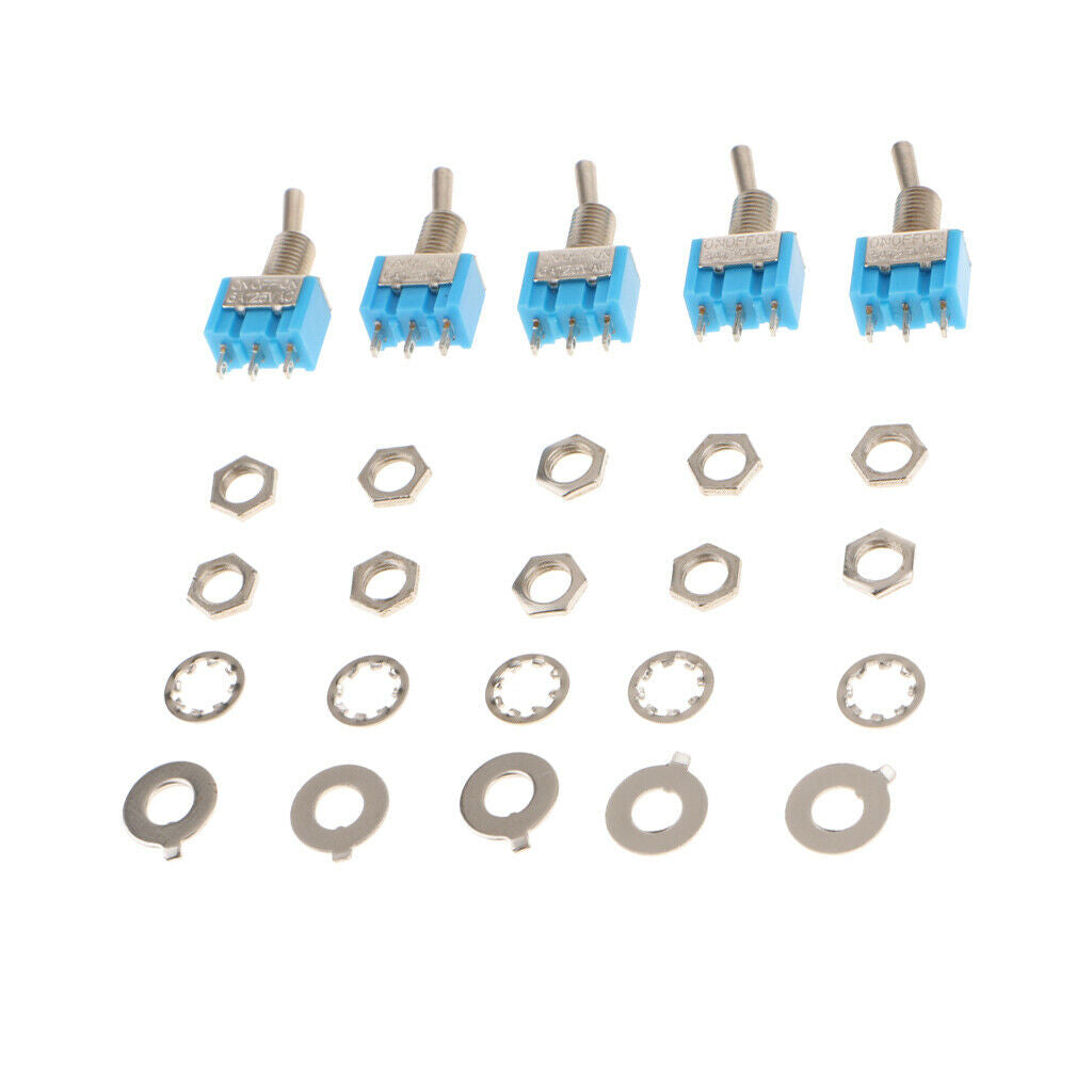 5Pcs MTS103 ON/Off/On Mini Toggle Switch 125VAC 6A 3-Pins Blue 6mm / 0.24''