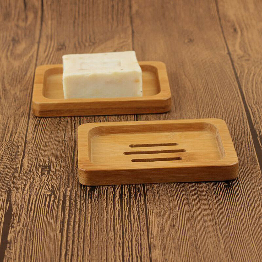 Natural Bamboo Wood Soap Dish Holder Water Filter Rack Storage Plate Tray Supply