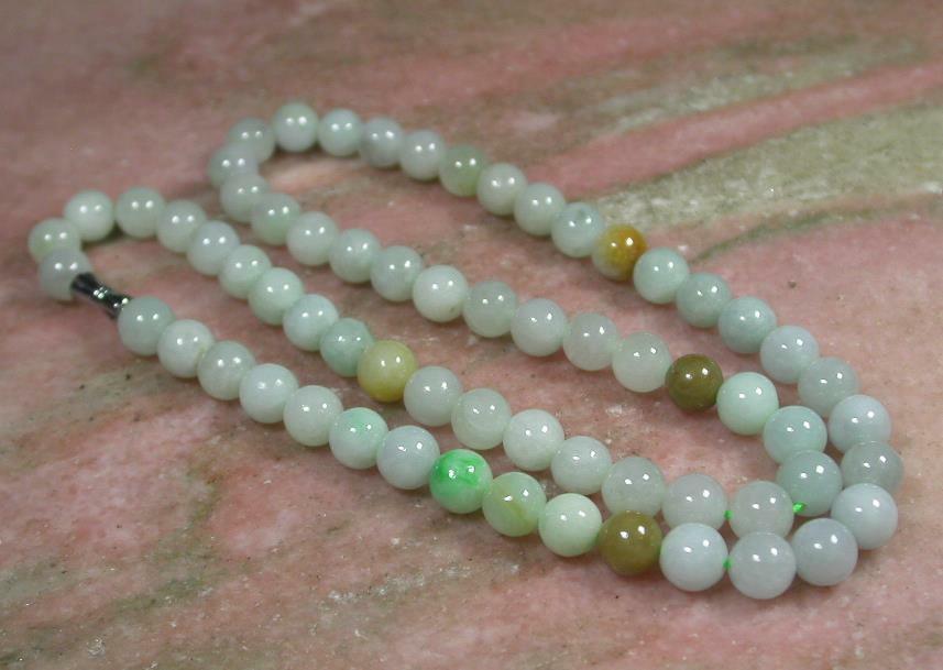 Green Yellow 100% Natural A JADE JADEITE Bead Beads Necklace 20 inches