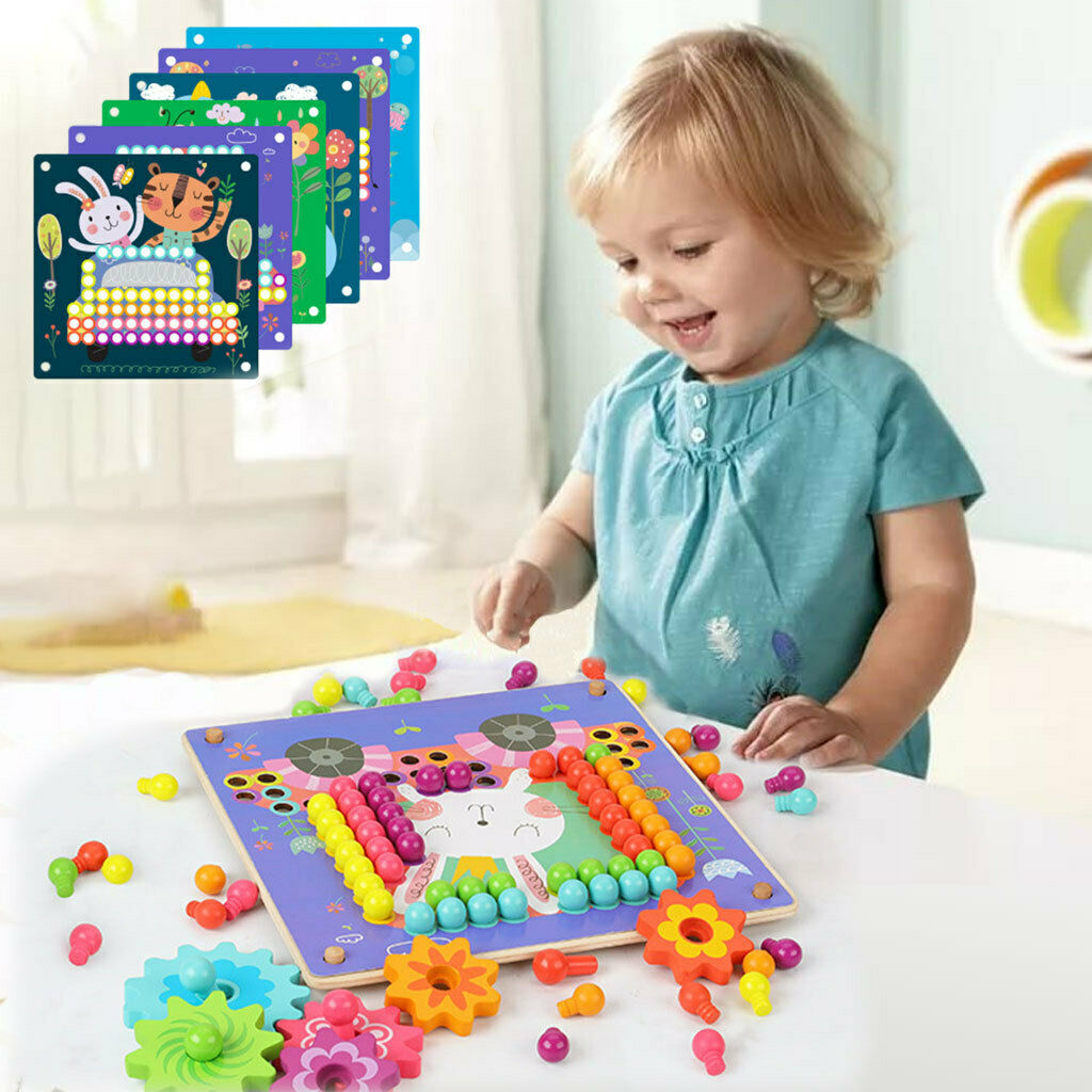 Mushroom Nail Beads Puzzle Toys Puzzle Games Wood Board Bead Game for Kids