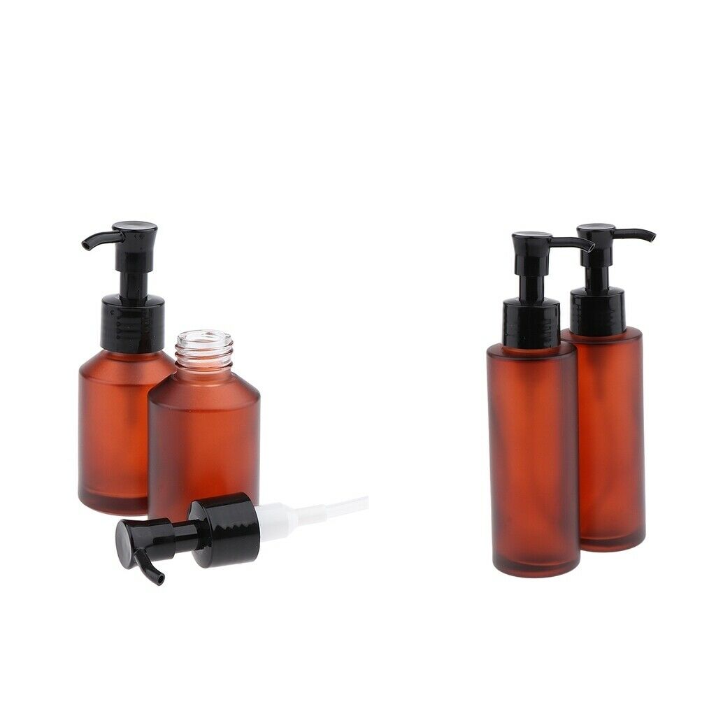 4x Empty Refillable Glass Pump Press Bottles with Dispenser
