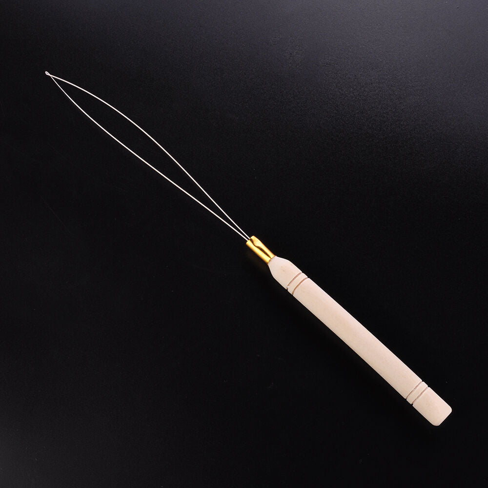 Hair Extension Ring Bead Pulling Wooden Tool Needle Threader Micro Hook Loop