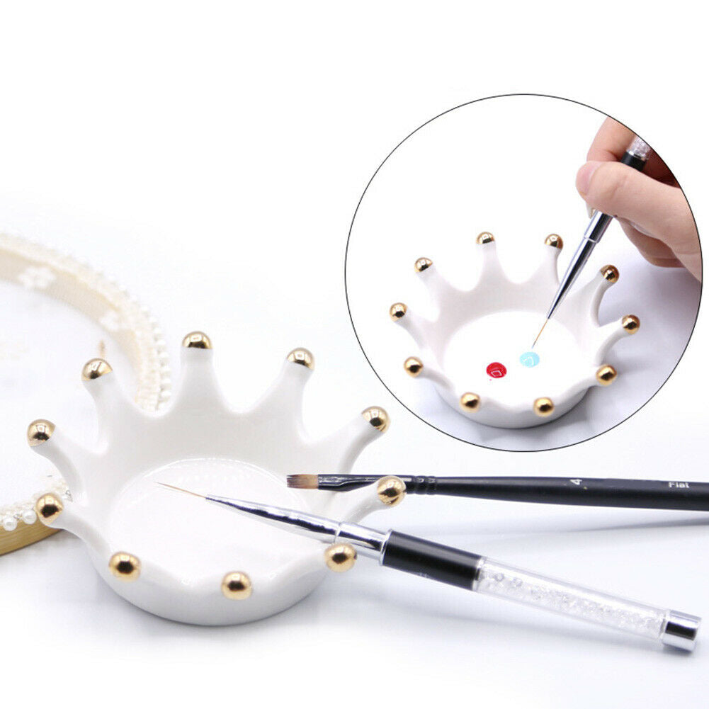 Crown Ceramic Nail Carving Brush Rack Art Pens Display Stand UV Gel Palette @