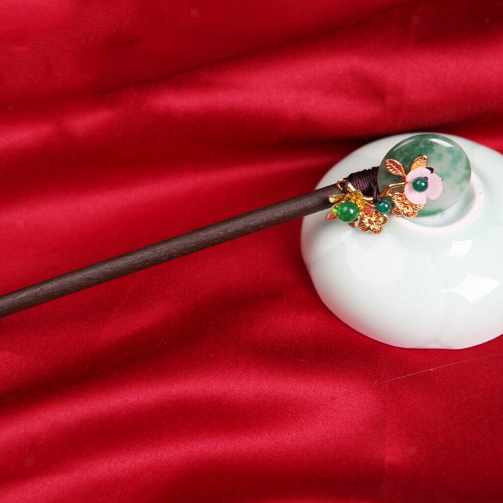 Styling Wood Jade Flower Hair Stick Hair Sticks
