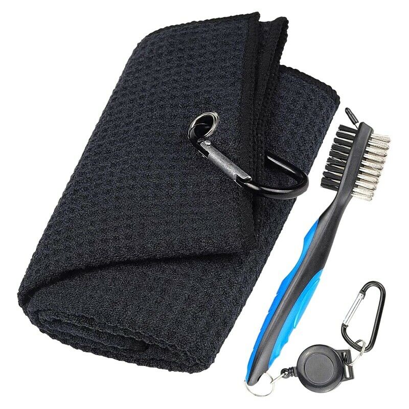 Golf Gear Cleaning Kit Microfiber Towelwith Carabiner Club Brush Club GrooveD3H4