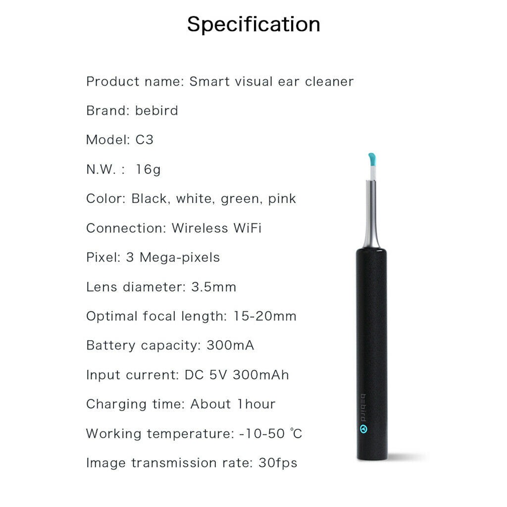 Bebird C3 Ear Wax Cleaner Removal Earwax Remover Earpick New Black