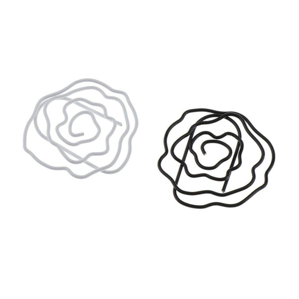 20Pcs Lovely Paper Clips Metal Colors - Rose Flower Shaped Bookmark Clips -